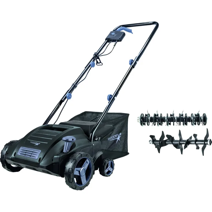 Woodster Elektro Vertikutierer EVT320, 1.500 W mit 32 cm Arbeitsbreite, 16 Stahlmesser und 4-stufiger Höhenverstellung