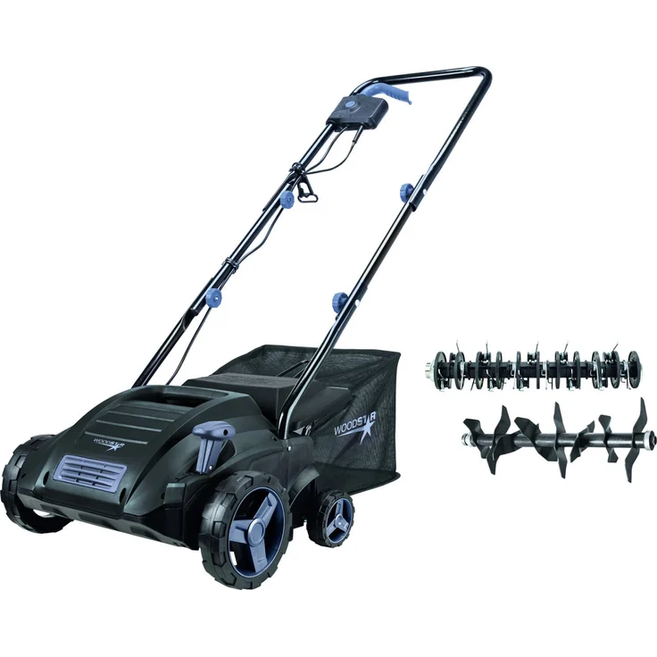 Woodster Elektro Vertikutierer EVT320, 1.500 W mit 32 cm Arbeitsbreite, 16 Stahlmesser und 4-stufiger Höhenverstellung