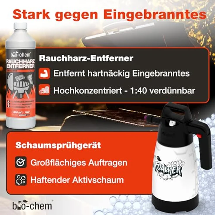 bio-chem Grill Reinigungsset 9-teilig, inkl. Rauchharzentferner 1L, Fettlöser und Edelstahlreiniger, umfassende Reinigungslösung für Edelstahl, Gusseisen und Aluminium – Bild 3