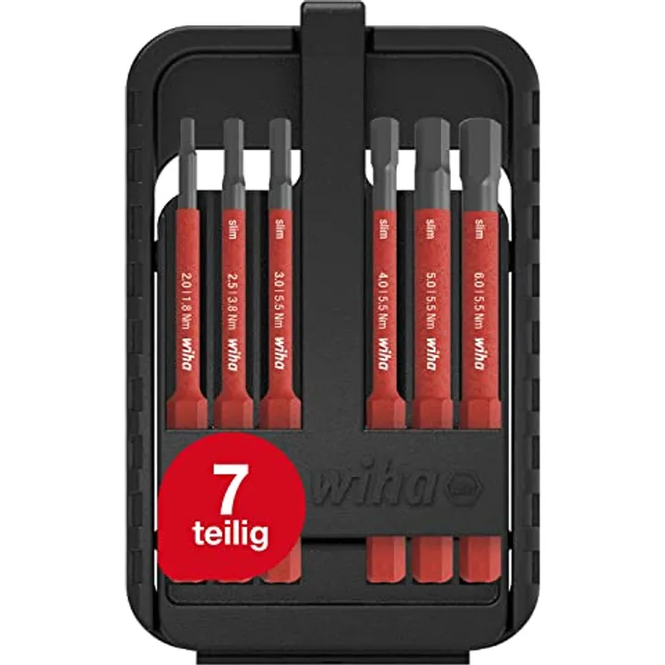 Wiha Bitset slimBit electric für Elektriker I Sechskant 7 teilig mit Bit-Box I VDE geprüfter Bit Satz für Profis (43156)