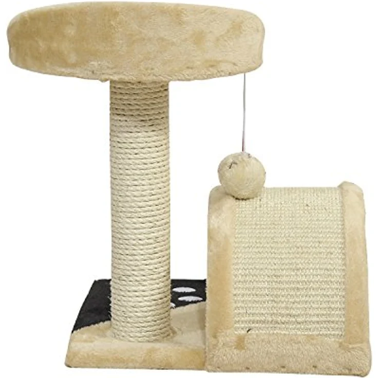 PawHut Kratzbaum mit Spielbällen, Katzenkratzbaum, Sisalseil-Kratzstangen, Beige, 36 x 36 x 44 cm – Bild 5