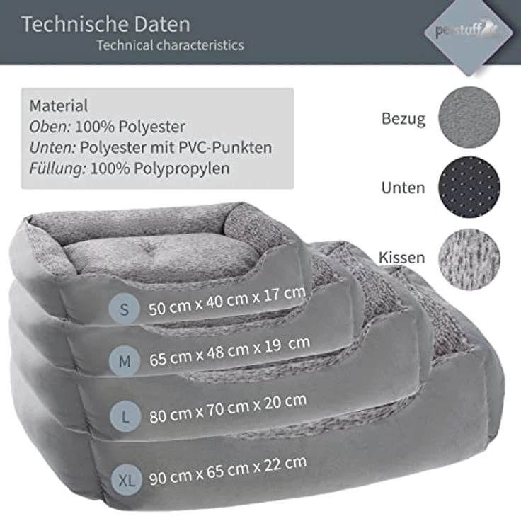 Petstuff Hundebett, Kissen herausnehmbar, flauschig, waschbar, Farb- u. Größenwahl, grau, S – Bild 3