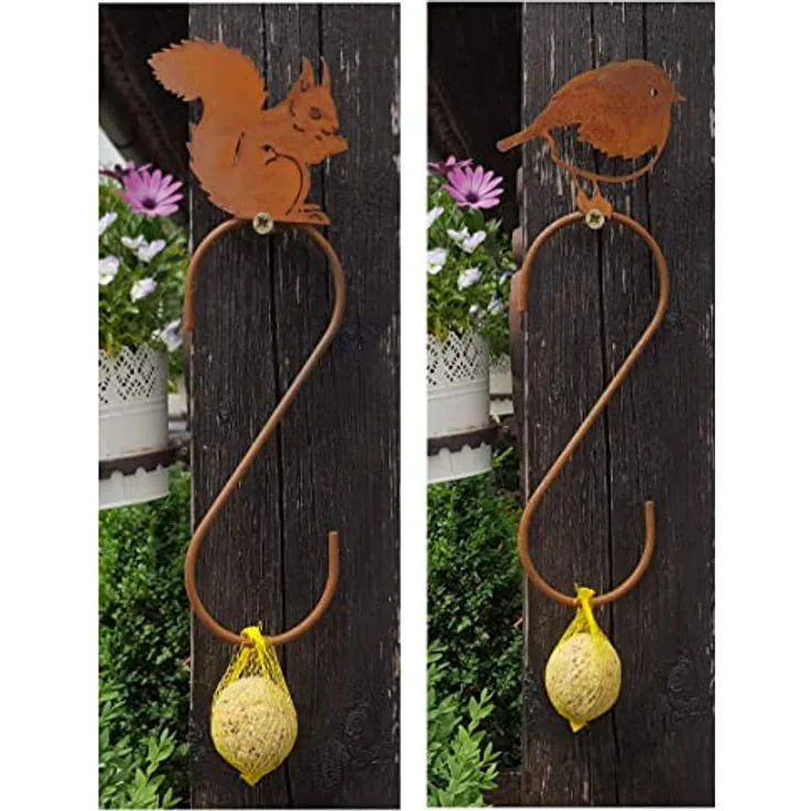 2er Set Meisenknödelhalter Futterstation Eichhhörnchen + Vogel Metall zum hängen Baum Futterspender Wildvögel Knödelhänger (Set)