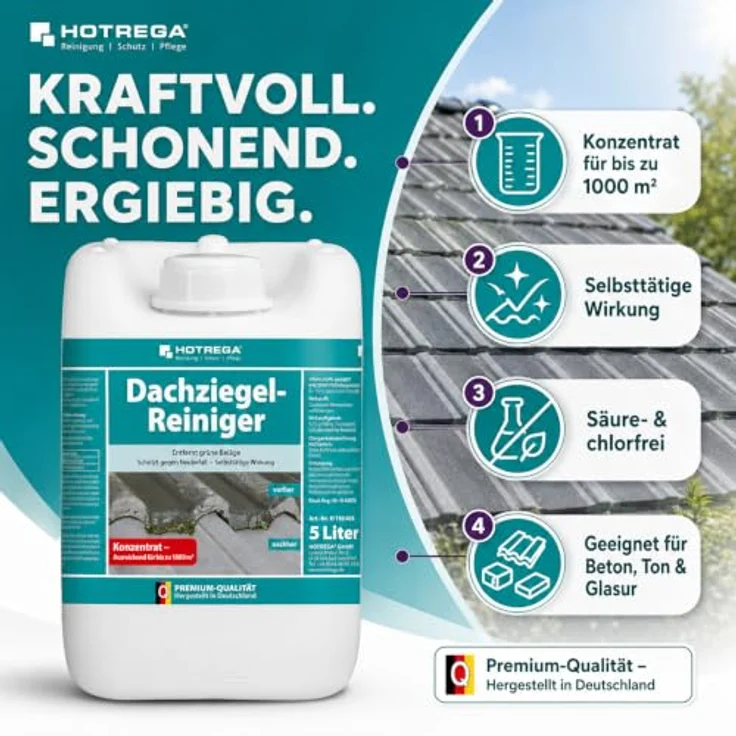 HOTREGA® Dachziegel Reiniger 5L, biologisch abbaubarer Grünbelagentferner für Beton-, Ton- und glasierte Dachziegel, säure- und chlorfrei, selbsttätig mit Langzeit-Schutz – Bild 2