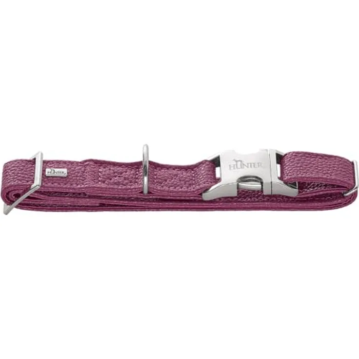 HUNTER Halsung Sofia ALU-Strong, stufenlos verstellbar, robuster Alu-Klickverschluss, Kunstleder in Nappa-Optik, Farbe: Himbeer, Größe L, Made in Germany