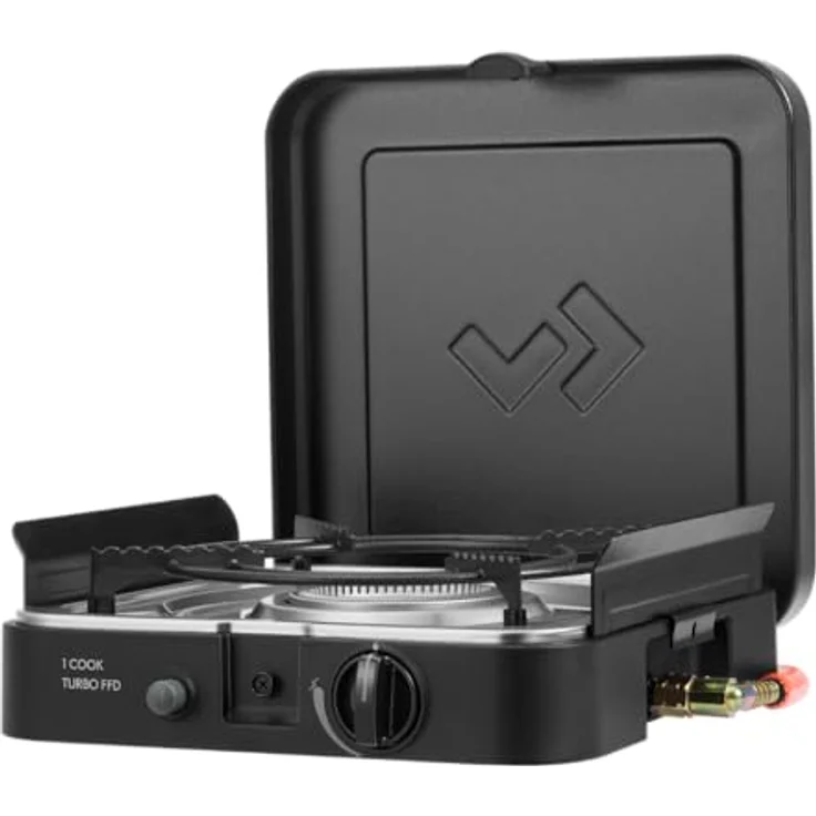 Cadac Dometic 1 Cook Turbo FFD, Campingkocher mit Turbobrener, Flammenausfall-Schutz, automatischer Zündung, Schwarz mit Silber – Bild 5