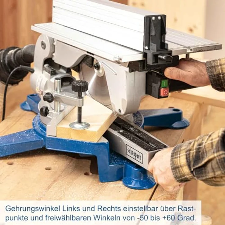 Scheppach Kappsäge HM100T (Tischkreissäge mit 1800 Watt, Sägeblatt-254mm, Schnittbreite 110mm, Schnitthöhe 70mm, sägeblatt mit 60 Zähnen) – Bild 6