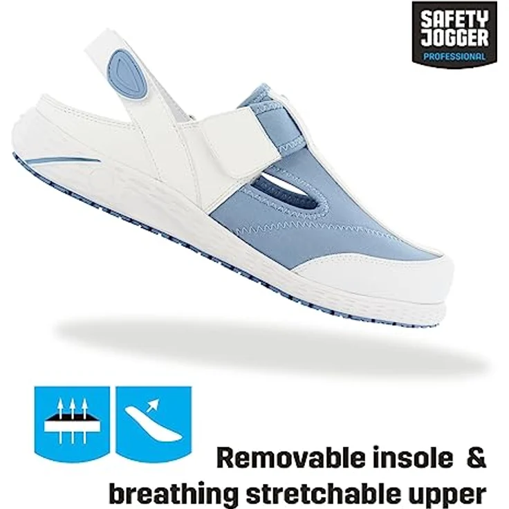 Safety Jogger ALIZA, Sandale für Gastronomie und Gesundheitswesen, ESD-Schutz, dehnbares Lycra, Größe 40, Weiß/blau – Bild 2