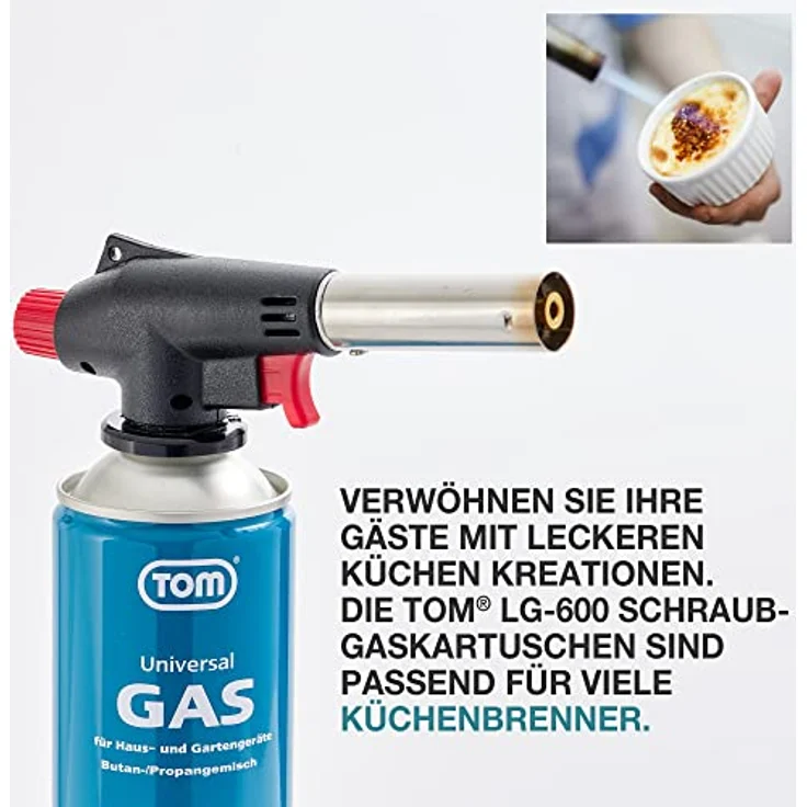 TOM Universalgas Kartuschen 8er Set LG-600, 336 g Propan-/Butangas pro Kartusche, sicheres Ventilsystem, ideal für Camping und Gartenarbeiten – Bild 4