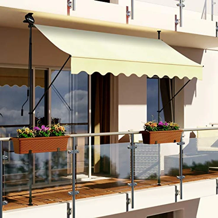 Swing & Harmonie Markise mit LED Beleuchtung - Gelenkarmmarkise - Sonnenschutz - Markisenabdeckung - Klemmmarkise für Balkon und Garten (250x150, creme) – Bild 2