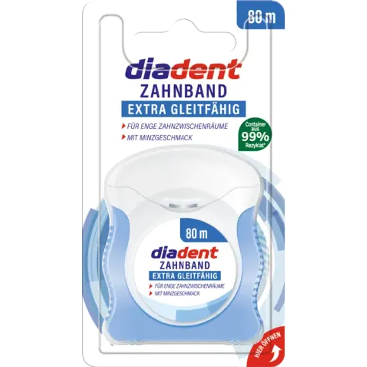 Diadent Zahnband extra gleitfähig mit Minzgeschmack, fluoridhaltig, 80m