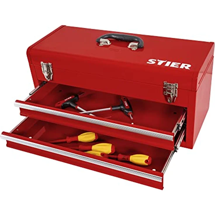 Stier Werkzeugkoffer, Werkzeugbox leer, 2 Schubläden, LxBxH 520x218x243 mm, aus stabilem Stahlblech – Bild 4