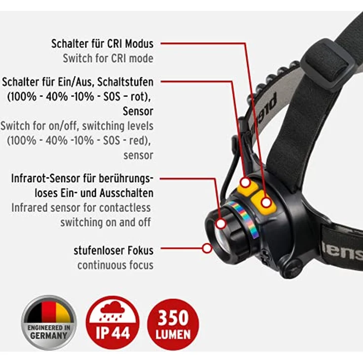 Brennenstuhl LuxPremium LED Akku CRI Kopflampe SL 350 AFT (350lm, IP44, wählbarer Lichtfarbe, LED Stirnlampe mit Sensor, bis zu 40h Leuchtdauer) – Bild 2