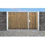 Einfahrtstor Sas Tor Holztor Gartentor Hoftor Verzinkt mit Pfosten & Holzfüllung Senkrecht 2-flügelig 500cm x 180cm