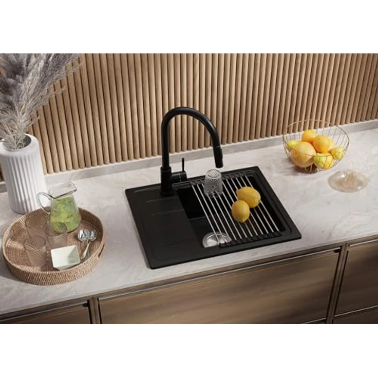 Primagran Spülbecken Alles Schwarz 55x44cm, Granitspüle mit 1 Becken + Ablauf-Set, Küchenspüle ab 45er Unterschrank - Kopenhagen Easy, 35 Jahre Herstellergarantie – Bild 2