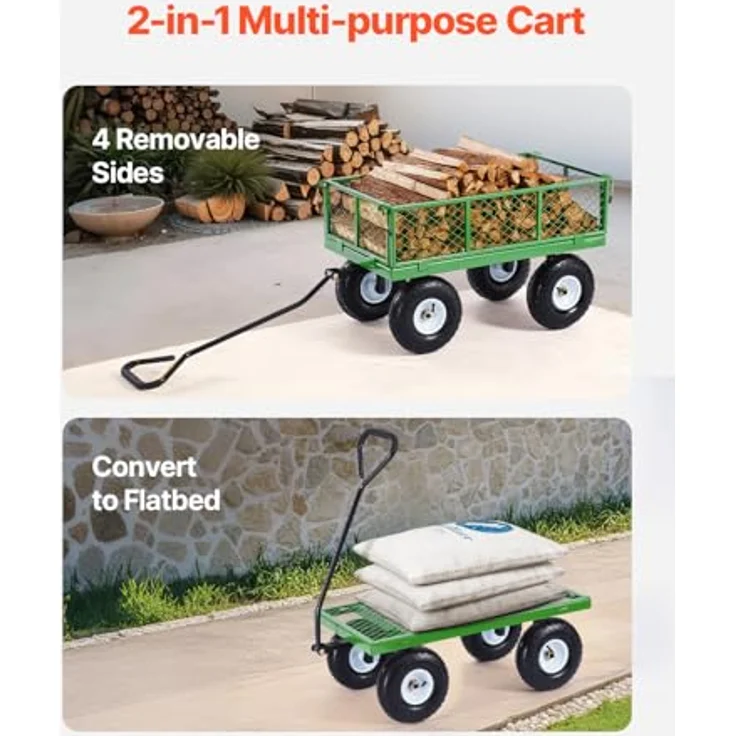 VEVOR Bollerwagen 300 kg, Transportwagen mit abnehmbaren Seitenteilen, 10-Zoll-Reifen und 180° drehbarem Griff, Metall – Bild 3