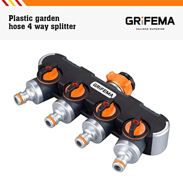 GRIFEMA 4-Wege-Verteiler, 3/4 Zoll und 1/2 Zoll Wasseranschluss Verteiler, 4 Geräte Können Gleichzeitig Verbunden Werden, Einstellbarer Wasserdurchfluss – Bild 3