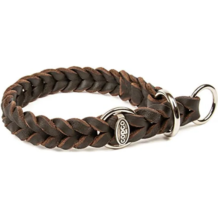 CopcoPet - Fettleder Hundehalsband Würger geflochten mit verchromten Zugstopp-Ring, Braun 25-30 cm x 15 mm Hunde Halsband