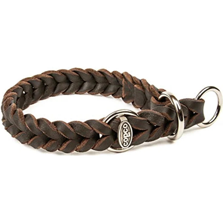 CopcoPet - Fettleder Hundehalsband Würger geflochten mit verchromten Zugstopp-Ring, Braun 25-30 cm x 15 mm Hunde Halsband – Bild 1