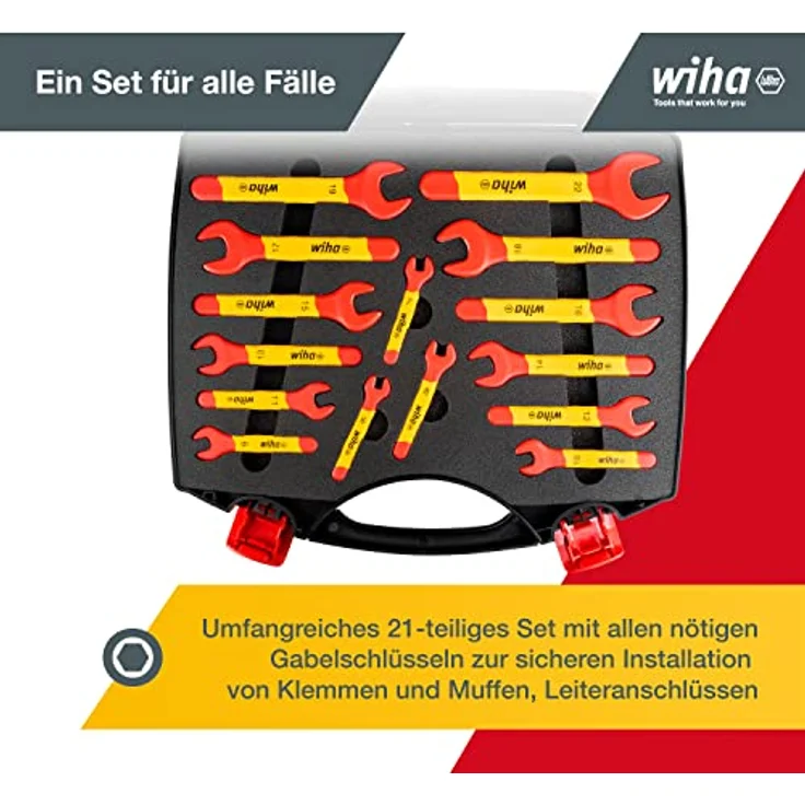 Wiha Einmaul-Gabelschlüssel Set isoliert, 21-tlg. 6-32 mm, für sicheres Arbeiten bis 1.000 V AC – Bild 2
