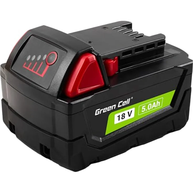 Green Cell Akku B5 4932430483 (5Ah 18V Li-Ion) Leistungsstarker Ersatzakku Kompatibel mit Milwaukee M18 M18b 48-11-1850 48-11-1840 48-11-1815 48-11-1852 48-11-1828 mit Batterieladeanzeige, Hochwertige Lithium-Ionen-Zellen, Grün – Bild 2