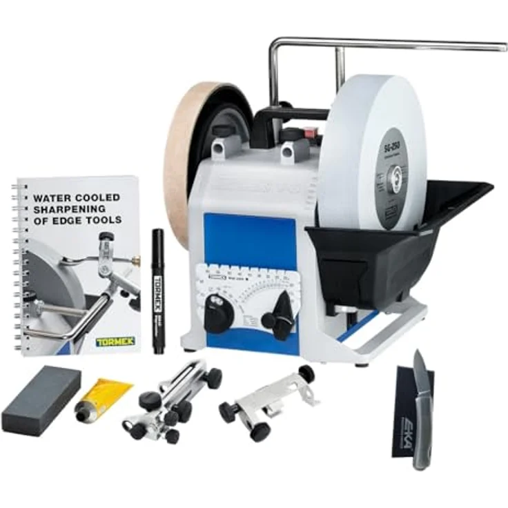 Tormek T8 Nass Schleifmaschine mit EKA-Messer, Originalschleifstein SG-250, verbesserter Wasserbehälter und Magnet-Schaber – Bild 1