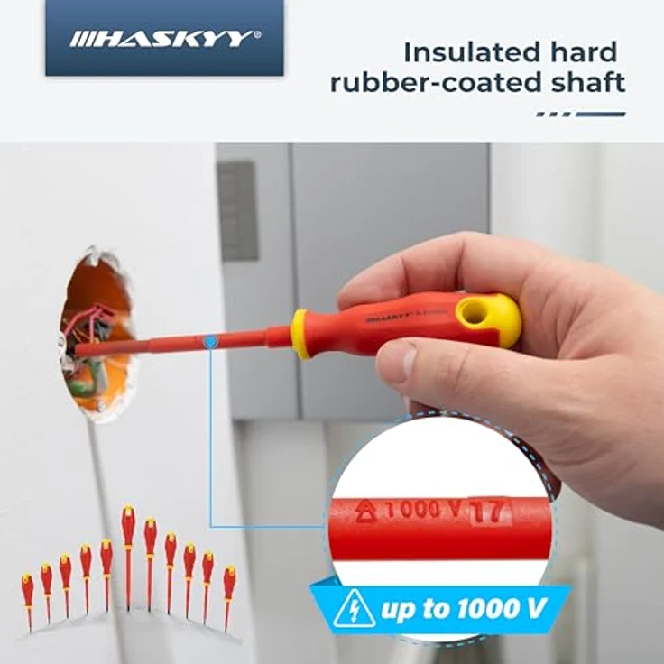 HASKYY 11 tlg VDE Isolierter 1000V Elektro-Schraubendreher Set, magnetische PH & Schlitz Spitzen, Chrom-Vanadium-Stahl, ergonomischer Griff – Bild 2