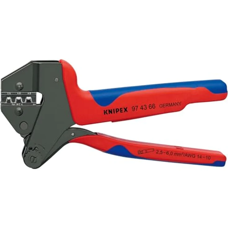 Knipex, Crimp-Systemzange MC4 (200 mm), Chrom-Vanadin-Elektrostahl, ergonomisch geformte Griffe, awg 20-10 – Bild 1