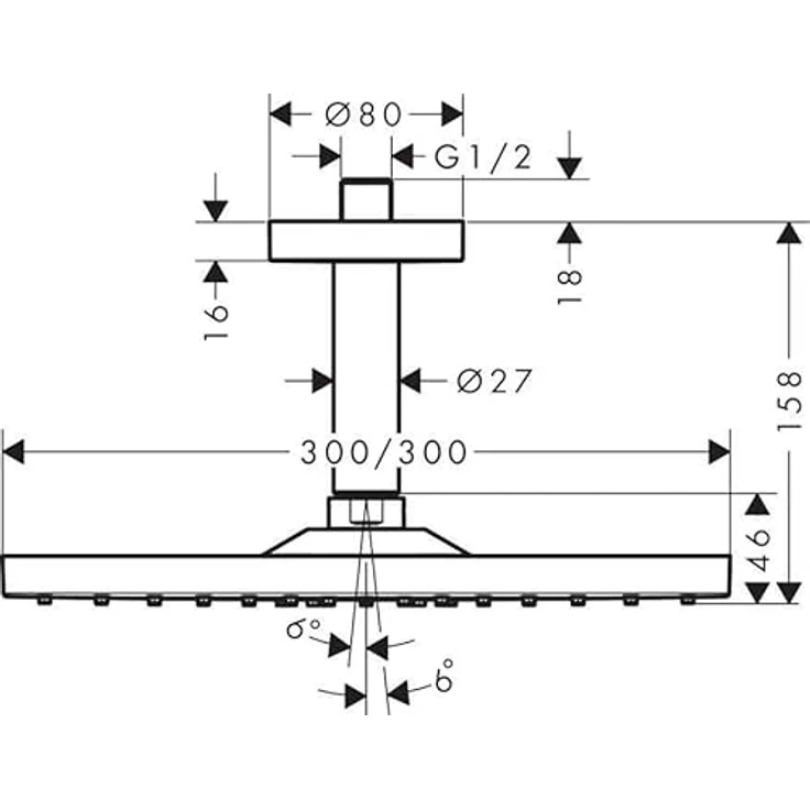 hansgrohe Regenduschkopf Raindance E 300 1 Strahlart mit Deckenanschluss, quadratische Form, Metall, Silikondüsen, QuickClean, abnehmbar, spülmaschinenfest – Bild 2