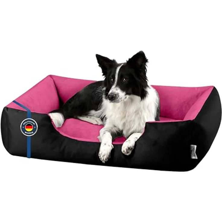 BedDog Hundebett LUPI, Hundekissen mit abziehbaren waschbaren Bezug, Hundekorb, Hundesofa für mittel-große Hunde, XL, schwarz-pink - Ergonomisches Design, robustes Material, waschbarer Bezug – Bild 1