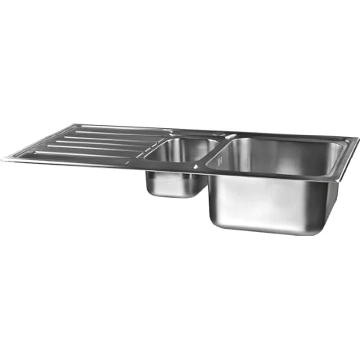 STABILO Sanitaer Einbauspüle 'Klaus' Spülbecken rechts und Ablage links Komplettset mit Siphon, 0,6 mm Materialstärke, 970 mm x 500 mm x 200 mm Wannenmaße – Bild 2