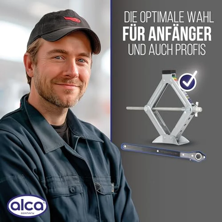 alca Wagenheber Scherenwagenheber mit Ratsche 1,5t Hubhöhe 104-380mm für Auto/SUV/MP, leicht und robust, drehbarer Sattel, extrem leicht bedienbar, blau – Bild 9