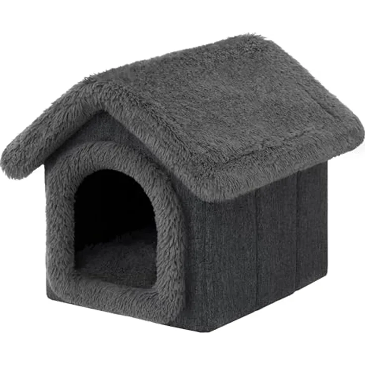 DOGGY Hundehütte Katzenhütte Hundehöhle Hundehaus Katzenhaus Hütte Höhle Hundekissen Katzenkissen Haustierhütte Indoor, Größe 1: 32x38x32 cm, Schwarz Shaggy