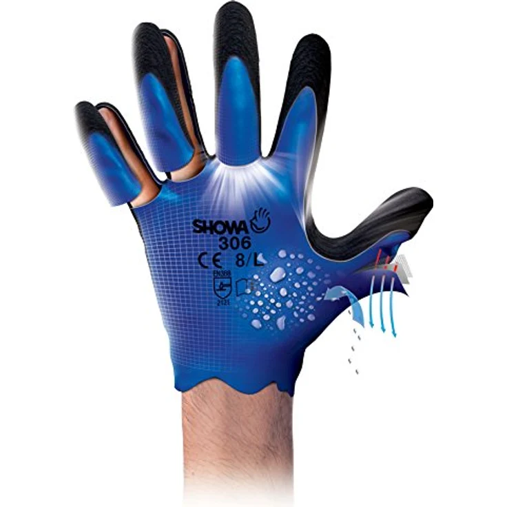 SHOWA 306, Latex, Latexschaum €“ Beschichtung, Mehrzweck, Blau mit schwarzer Beschichtung, 8-L – Bild 3