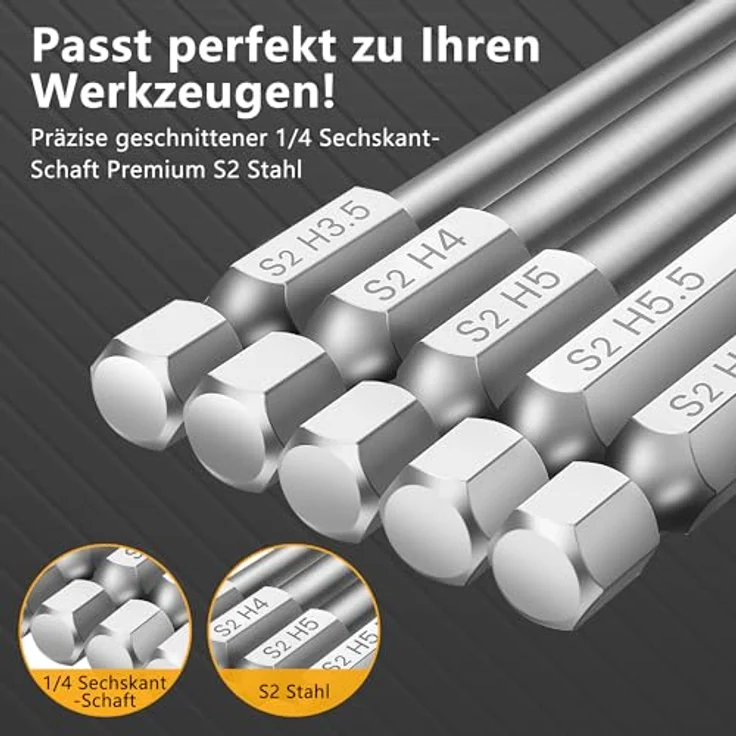 MULWARK Magnetic Hex Head Inbusschlüssel Bit Set 13pc, Präzisions-Inbus-Bits aus S2 Stahl, korrosionsbeständig, 1/4" Innensechskant – Bild 4