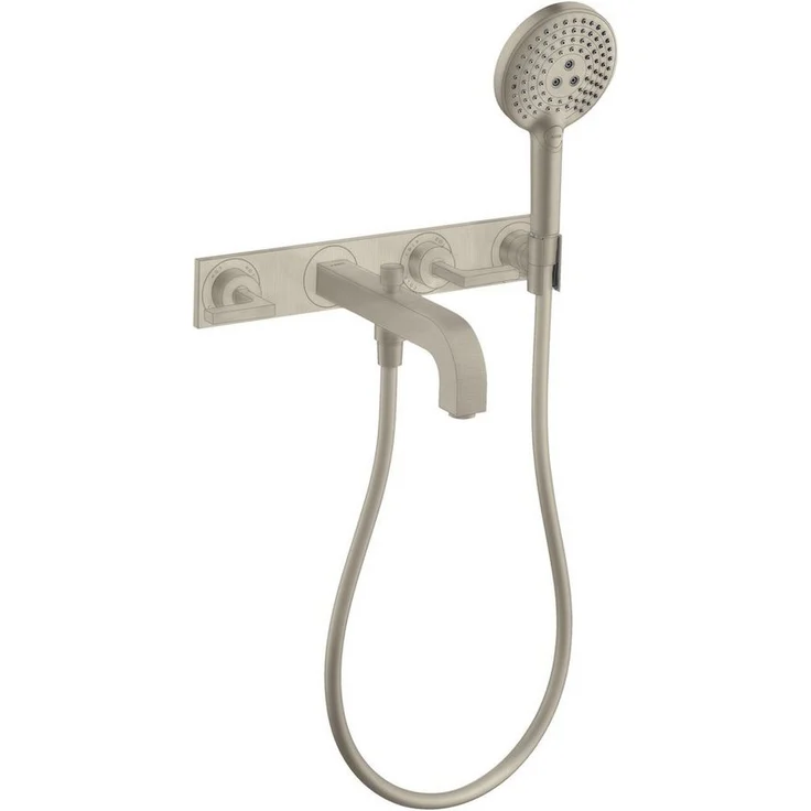 hansgrohe Axor Citterio 3-Loch Wannenarmatur mit Platte Unterputz und Hebelgriff, gebürstetes Nickel, 22,5 l/min Durchfluss