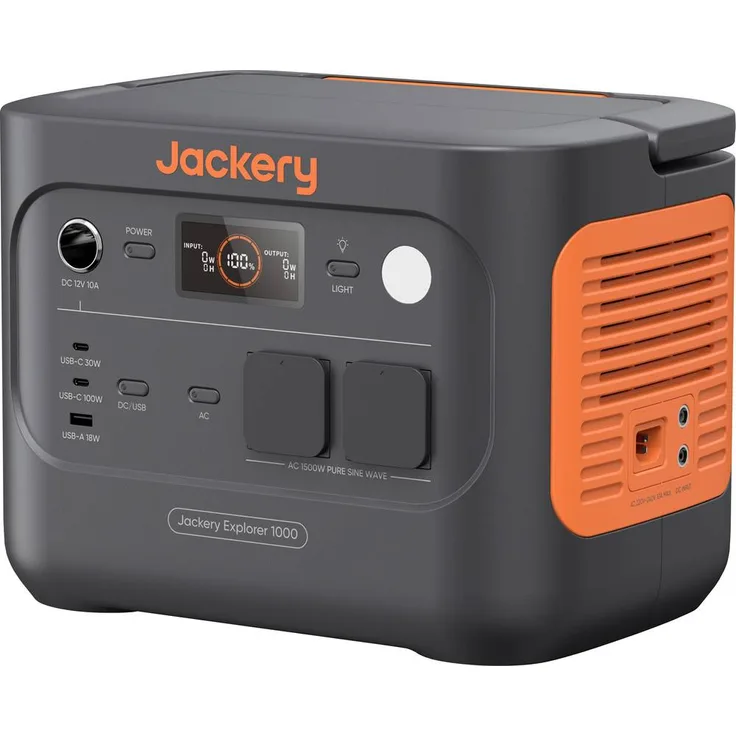 Jackery Explorer 1000 v2 Powerstation, 1500 W LiFePO4, USB-A/C, Schwarz/Orange