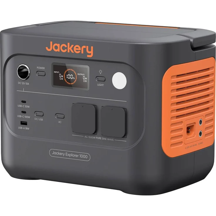 Jackery Explorer 1000 v2 Powerstation, 1500 W LiFePO4, USB-A/C, Schwarz/Orange