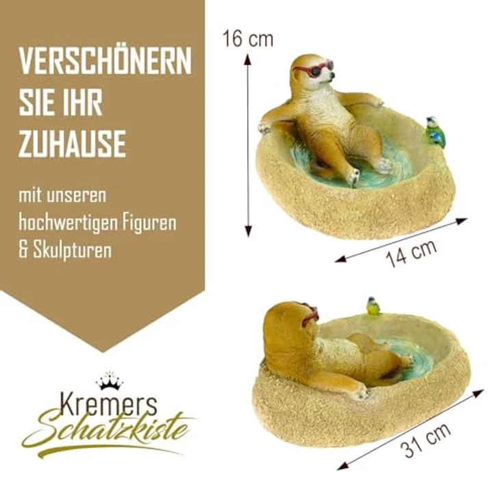 Kremers Schatzkiste Erdmännchen Eddy Vogeltränke Figur Gartenfigur 31 cm Meercat Tierfigur Gartendekoration aus Kunstharz – Bild 4