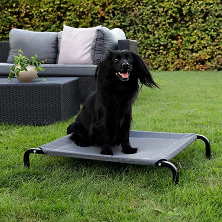 lionto Hundeliege Outdoor erhöhtes Hundebett Haustierliege, (S) 75x47 cm grau – Bild 2