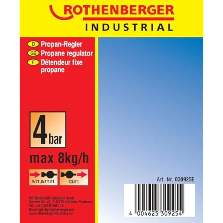 Rothenberger Industrial Propan-Konstantregler für Anwärmbrenner, Abflammgeräte, Unkrautvernichter mit 3/8“ Anschluss, 5- & 11kg-Flaschen - 030925E – Bild 2