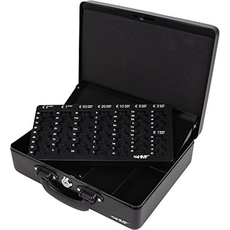 HMF 10026-02 Geldkassette Tragegriff, Transportkassette, Euro-Münzzählbrett, 30 x 24 x 9 cm, schwarz – Bild 6