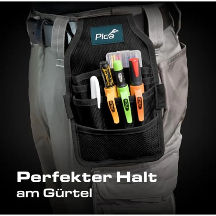 Pica PICA MASTER-BELT, Gürteltasche aus strapazierfähigem Nylon mit Tieflochmarker & Permanentmarker, 5 Fächer, ergonomisch, schwarz – Bild 6