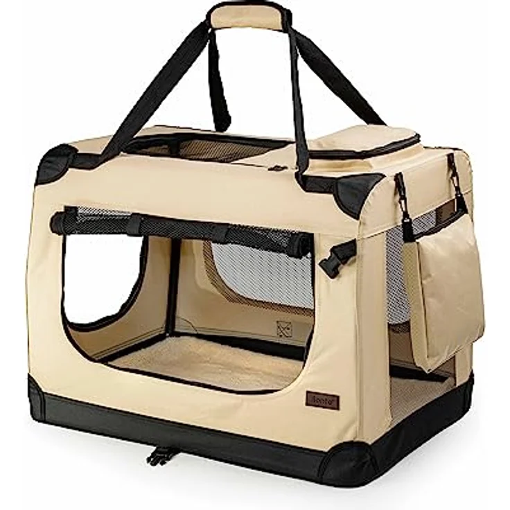lionto Hundetransportbox Hundetasche Hundebox faltbare Kleintiertasche, (S) 50x34x36 cm beige – Bild 1