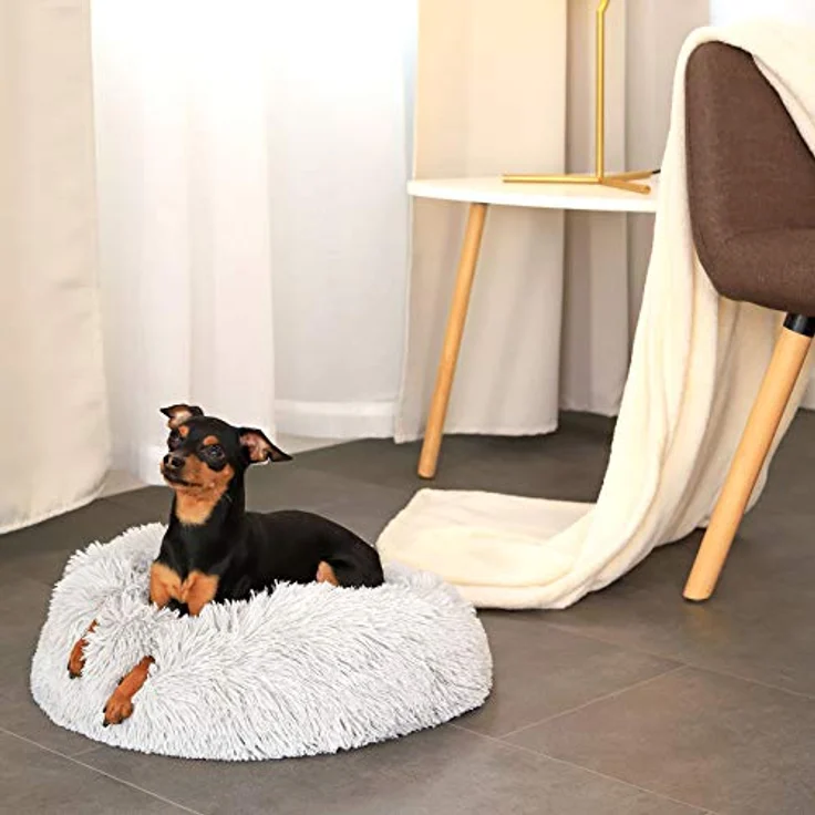lionto Hundebett rund Hundekissen Hundesofa Katzenbett Donut, (S) 40 cm Ø hellgrau – Bild 2
