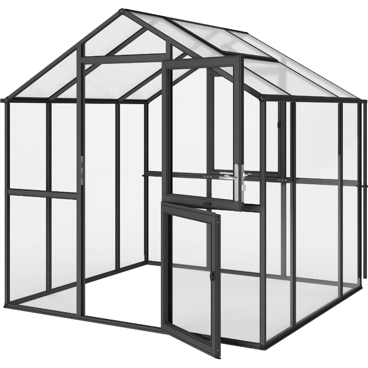KGT Gewächshaus "Aptasia III-s", anthrazit-grau, 5,1 m² mit 4 mm ESG und 10 mm HKP, automatischem Fensteröffner