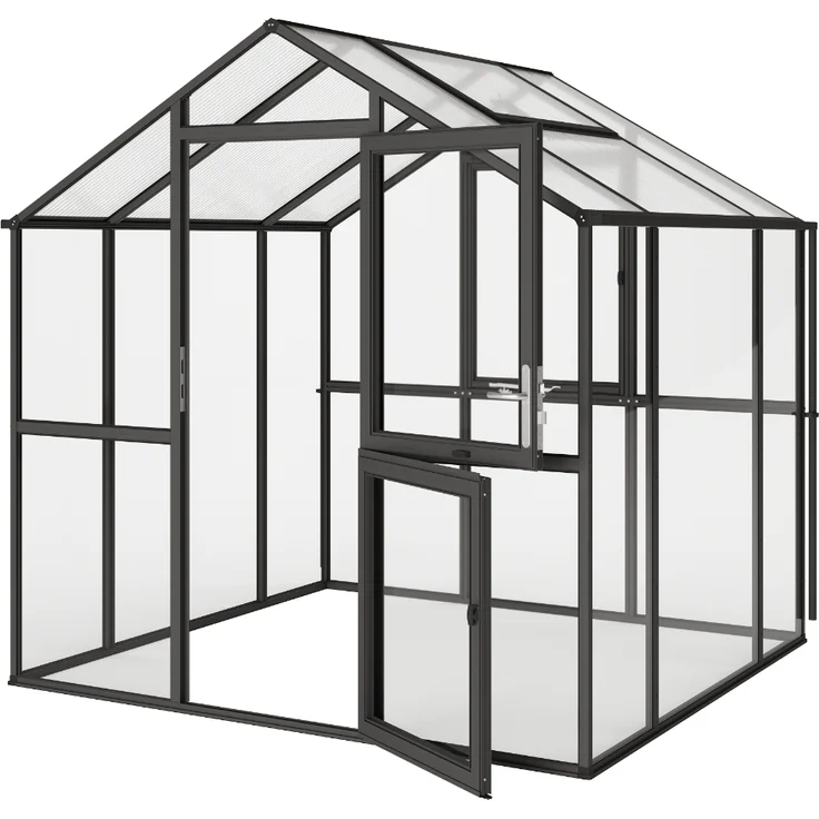 KGT Gewächshaus "Aptasia III-s", anthrazit-grau, 5,1 m² mit 4 mm ESG und 10 mm HKP, automatischem Fensteröffner