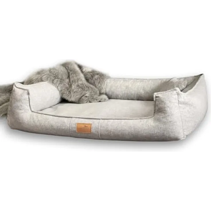 tierlando® Orthopädisches Hundebett Goofy Couture | Samtweich | Eleganter Möbelstoff | Eyecatcher | ~ inkl. Matratzenschoner | Hellgrau | G3-A-06