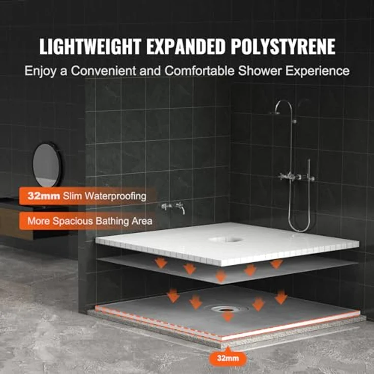 VEVOR Duschrand-Set, 1828 x 1828 x 32 mm, leichtes EPS-Duschwannen-Set mit Zentralablauf und 2 wasserdichten Tüchern, ideal für minimalistische Badezimmerdesigns – Bild 3