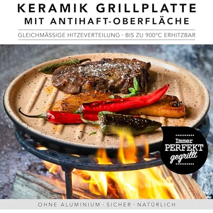 Römertopf Lafer BBQ Plancha rund mit Grillstegen Ø 31,5 cm – Bild 6
